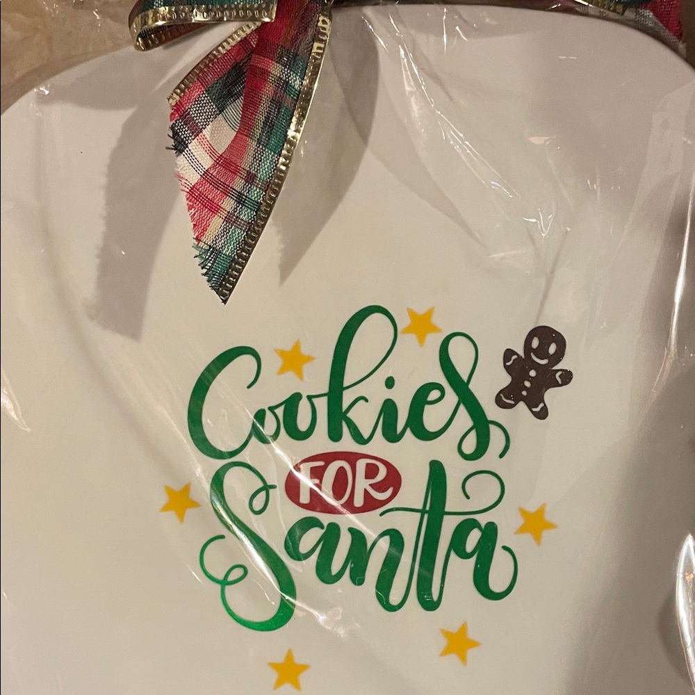 Cookies for Santa Plate with Plaid Ribbon